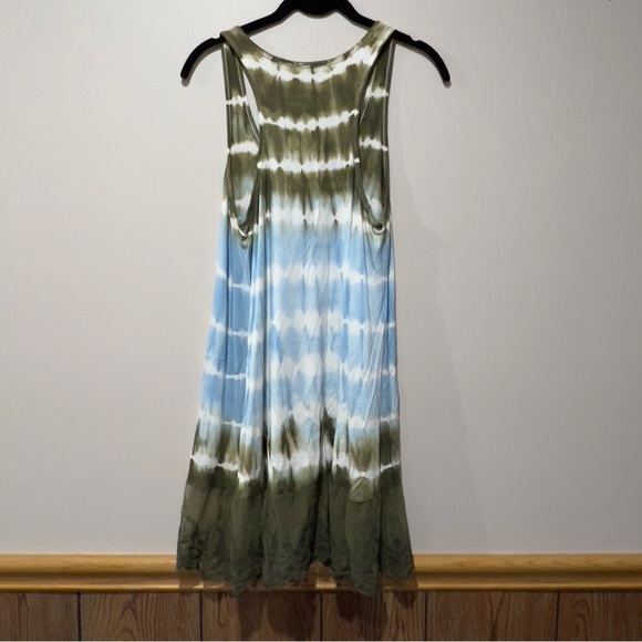 UMGEE Tank Dress. Olive Green and Blue Tie Dye. A Frame. Lace Bottom. - Picture 2 of 10